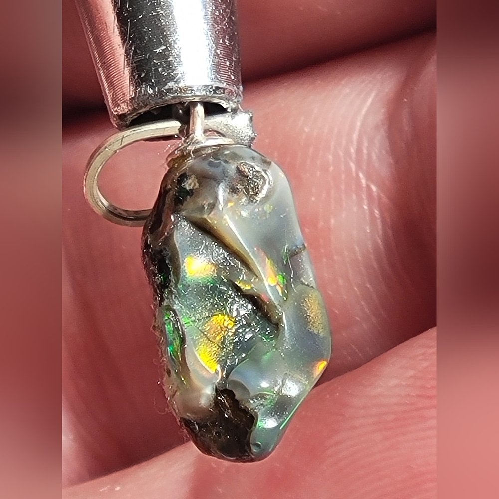 4.10ctw Natural Black Ethiopian Fire Opal Pendant W/ 925 Sterling Silver Bail